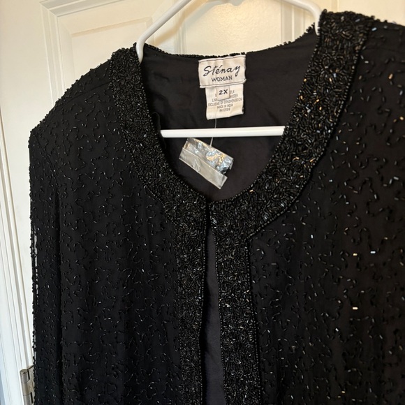 Stenay Women's Size 2X Jacket Silk Beaded Black Evening Cocktail Open Front NWT